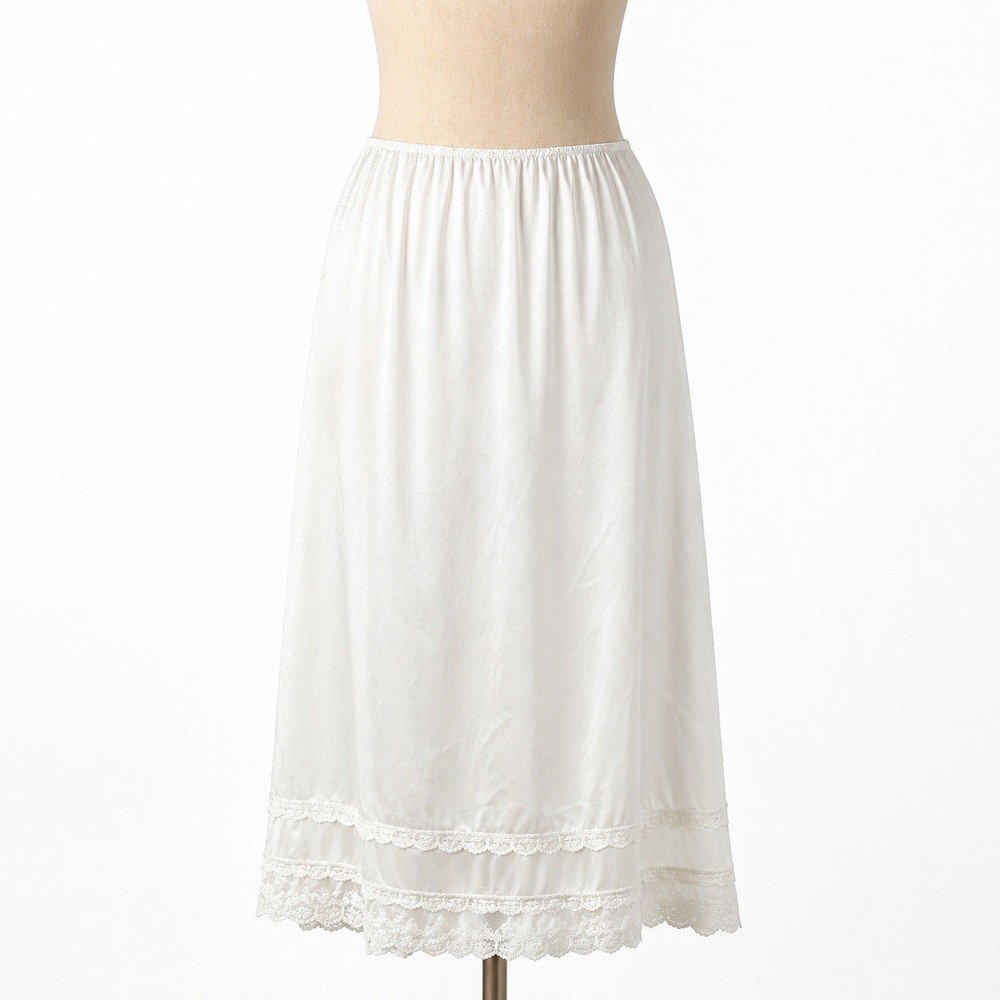 Vintage Sears Satin Lace Trim Half Slip 26" Skirt Size M White Elastic Waist